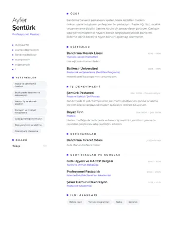 Pastacı Cv Örnekleri cv indir